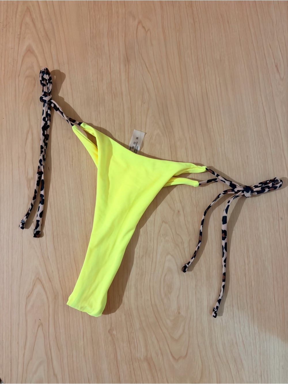 SHEIN Neon Yellow Triangle Bikini with Leopard Tie Straps - Picture 3 of 3